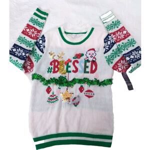 No Boundaries Ugly Christmas Sweater Blessed Sz Lg (11-13) Young Teen READ